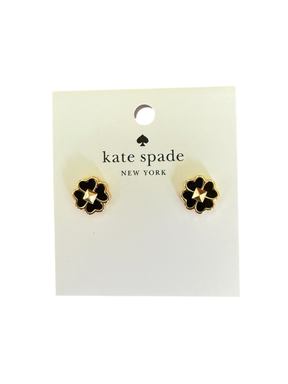kate spade Black Enamel Clover Stud Earrings with Gold-Tone Center - Picture 3 of 4